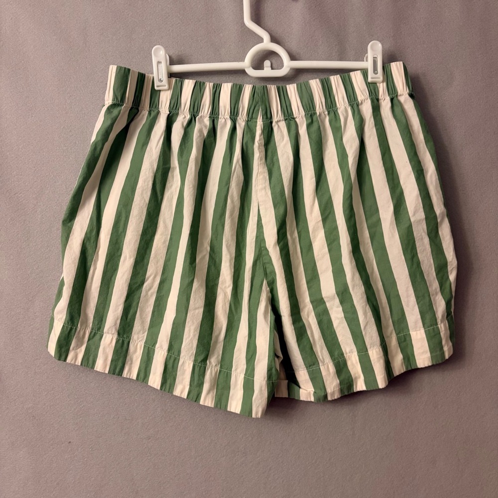 Hanna Andersson Pajama Set Green White Striped Cotton Button Down Top Shorts L - Picture 6 of 16